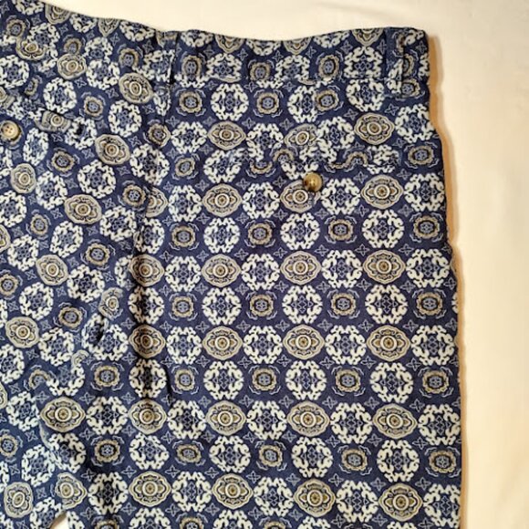 BROLETTO Linen Blend All Over Print Boho Preppy Flat Front Golf Shorts 33W - Picture 5 of 10